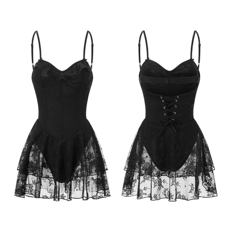 Summer Women Spaghetti Strap Corset Dress Sleeveless Bandage Lace Ruffle Bodysuits Dress Club Party Sexy Dresses