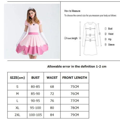 Carnival Halloween Lady Peach Princess Queen Costume Birthday Party Pink Dress Outfit Cosplay Fancy Party Dress