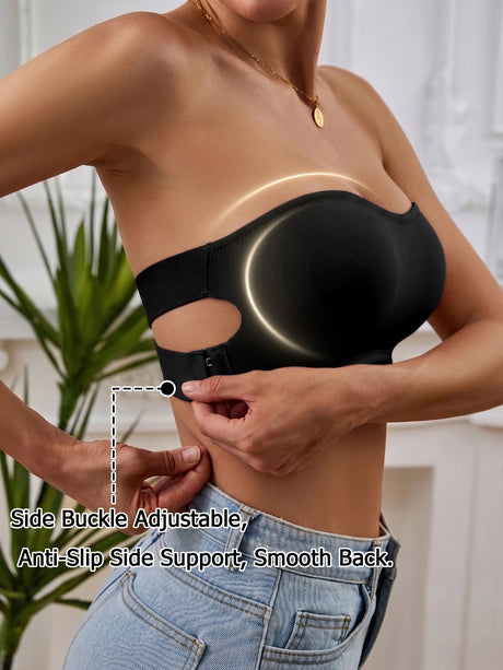 Solid Strapless Wireless Women's Bra Bralette Side Clasp Push up Bra Breathable Back Comfort Unpadded Bras