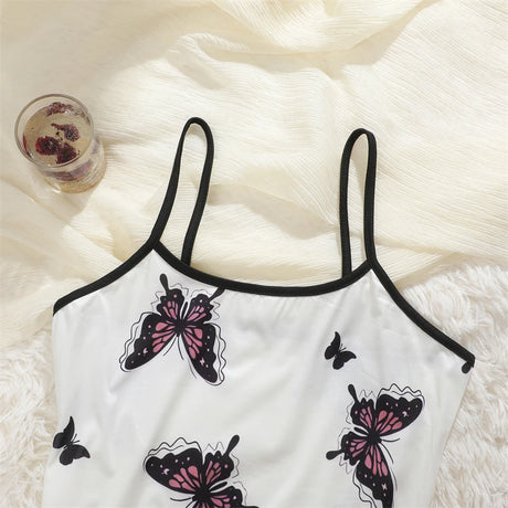 New Women's Silk Satin Print Nightwear Home Clothes Sexy Sleeveless Ruffled Hem Sleep Dress Female Comfortable Nightgown Clothes
