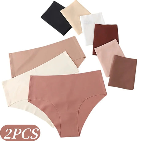 2Pcs/Set Ice Silk Panties Seamless High Waist Briefs Women Full Coverage Underwear Female Underpants No Show Sexy Lingerie XS-XL