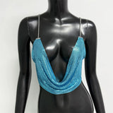 Fashion Metallic Sequins Party Tank Top Sexy Deep V Neck Backless Spaghetti Straps Sling Crop Top 2024 Rave Nightclub Camisole