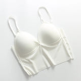 Sexy solid color crop tops sports spaghetti strap tanke top women built in bra off shoulder sleeveless omighty camisole hot