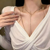 Luxury Square Zircon Chest Chain Multilayer Silver Metal Beads Body Chain Sexy Beach Bikini Jewelry Gift For Women