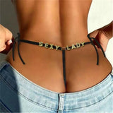 Custom Name Thongs String Panties Women Personality Underwear Bikini Lace Tanga Thong Low Waist Girl Body Jewelry Birthday Gift