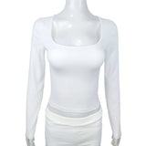 Long Sleeve T-shirt Slim Tops Sexy Woman Clothing Square-Cut Collar Close-fitting Tee Shirt Street Wear Fall 2025 New 2523