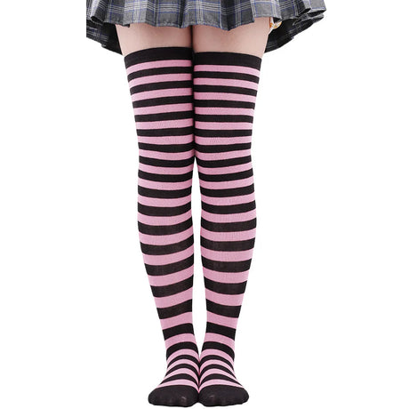 Thigh High Stockings Womens Striped Ladies Girls Black White Pink Long Over Above Knee Socks Femboy Cosplay Lolita Harajuku Y2k