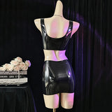 Sexy Women's Latex Clothing PU Elastic Hip Short MINI Skirt Shiny Maid Erotic Latex Top Intimate Lubrication Porn Costume