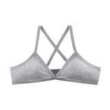 2Pcs/Set Ribbed Cross Back Triangle Bralette Set Women Spaghetti Strap Breathable Daily Bra Wireless Casual Daily Lingerie S-L