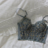 Three-Dimensional Embroidered Bra Sexy Lace Fish Bone Corset Widened Breasted With Steel Ring 2/1 Half Cup Bralette Underwear