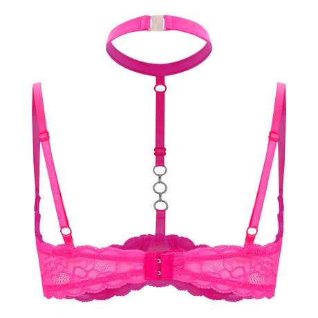 Womens 1/4 Cups Underwire Bra Halter Neck O Ring See Tthrough Lace Push Up Brassiere Sexy Lingerie Breast Open Bras Underwear