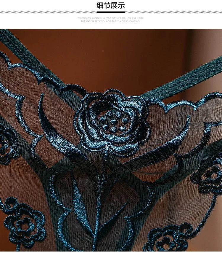 Women French Embroidery Panties, Low Waist Sheer Straps Seamless Breathable Plus Size Triangular Underwear