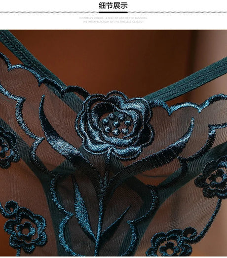 Women French Embroidery Panties, Low Waist Sheer Straps Seamless Breathable Plus Size Triangular Underwear