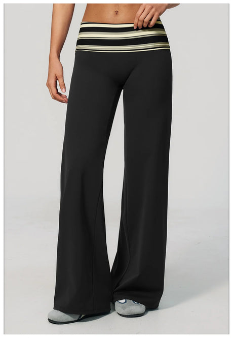 Fashion Polka Dot And Striped Wide Leg Pants For Women Fold Over Waist  Bell-bottoms Flare Yoga Pants Push Up Workout Leggings