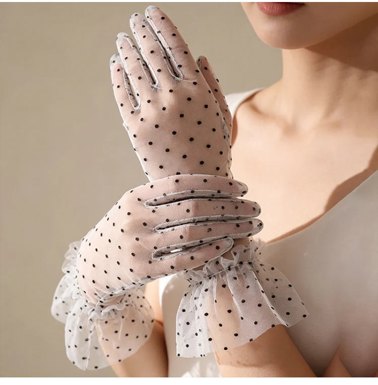 Short Dot Embellished Wedding Veil Performance Gloves for Women Netting Bridal Wedding Gown Polka Dot Gloves Breathable Gloves