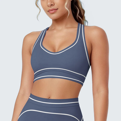 Women's Yoga Bra Vest Fitness Tank Running Workout Gym Top Push Up Padded Soft Slim Contrast Piping Racerback Sports Underwear