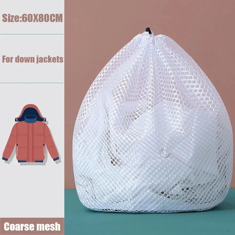 1Pc Drawstring Mesh Laundry Bags Fine/Coarse Mesh Washing Machine Travel Laundry Pouch Soft White Lingerie Storage Clothing Hot