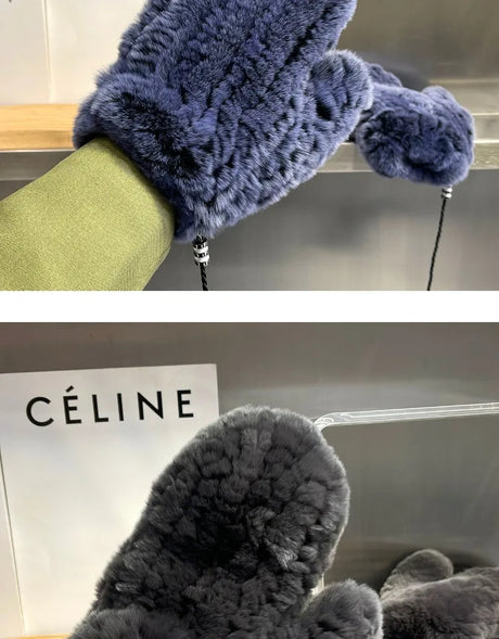 Hot Sale Women's 100% Natural Rabbit Fur Winter Gloves Warm Knit Thick Thermal Mittens Soft Real Fur Outdoor Cold Weather Glove