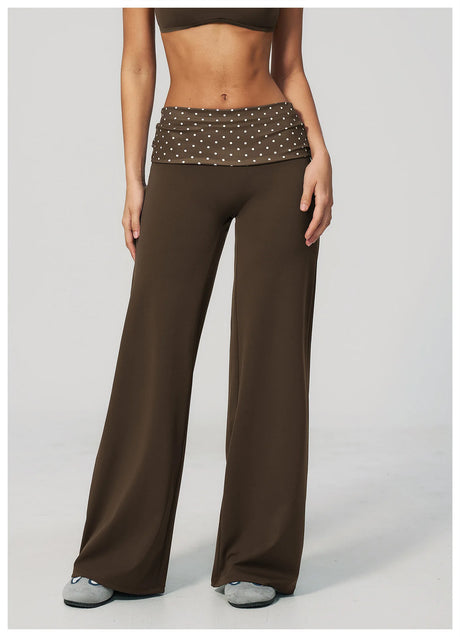 Fashion Polka Dot And Striped Wide Leg Pants For Women Fold Over Waist  Bell-bottoms Flare Yoga Pants Push Up Workout Leggings