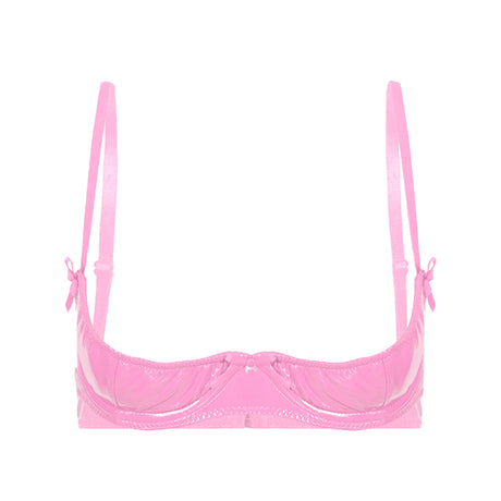 Womens Lingerie Open Breast Bras Wet Look Patent Leather Sexy Open Chest Quarter Cup Brassier Strappy Underwired Bra Underwear
