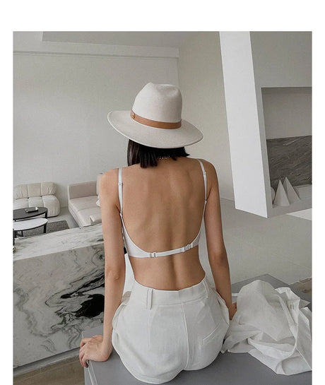 Deep U Low Cut Sexy Bra Push Up Backless Bra for Women Anti Sagging Cross Back Bras Solid Color One Piece Beauty Back Underwear