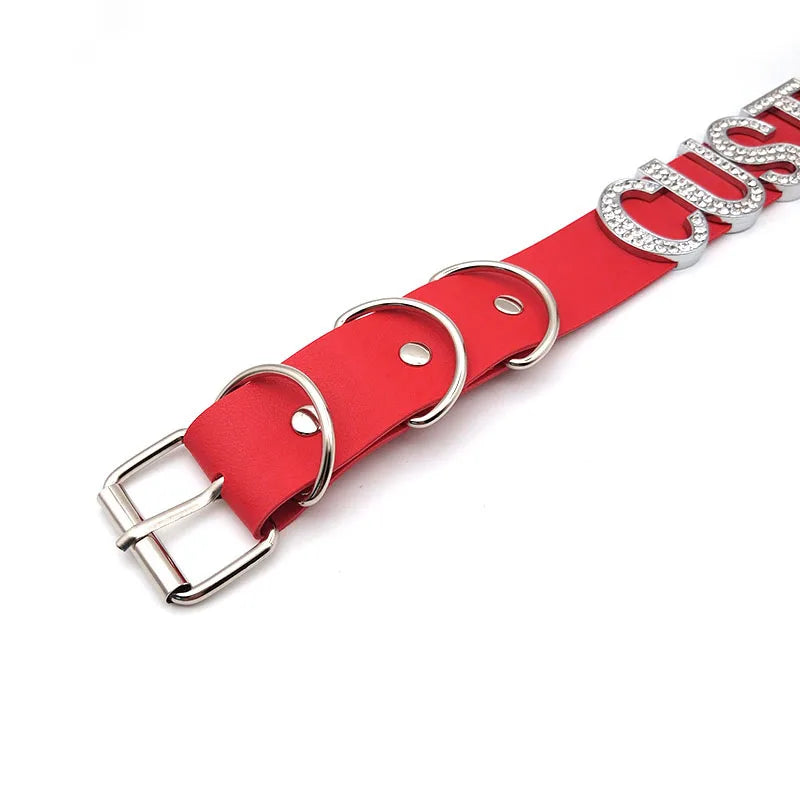 Punk Red PU Personalized Custom Letters Collars Choker Necklace Sexy Customized Name Buckle Chocker Jewelry