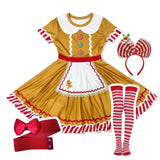 Gingerbread Woman Cosplay Costume for Women Christmas Halloween Masquerade Party Dress Set Stage Performance Fancy Outfit