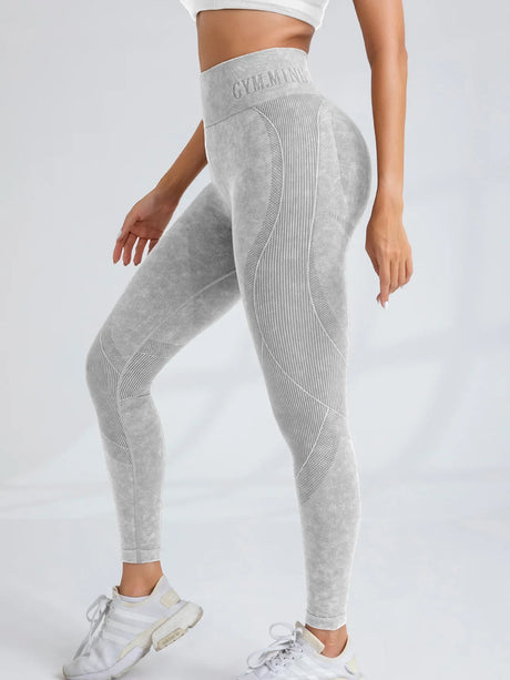 Women Seamless Gym High Waist Yoga Pants Hip Lifting Outdoor Sports Tight Waist Letter Sand Washed Pants Exercise Yoga Leggings