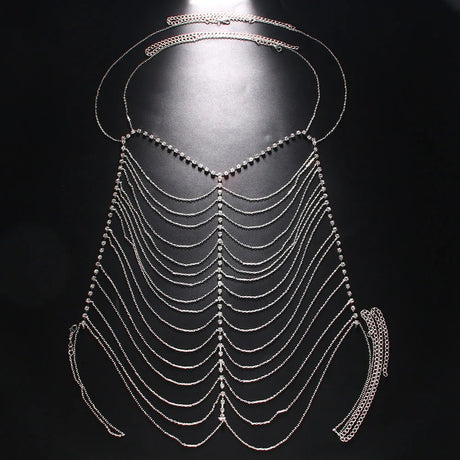 Rave Harness Rhinestone Multilayer Chest Chain for Women Nightclub Sexy Outfit Crystal Body Chain Jewelry Dress Accessories