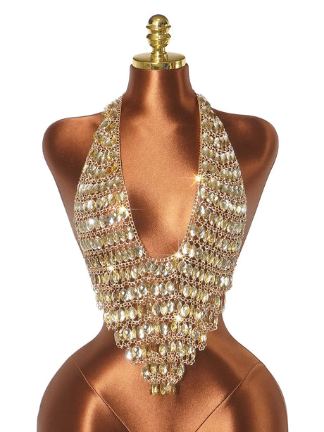 Women Sexy Backless Shine Diamond Body Chain Exotic Tanks Novelty Hollow Out Chest Chains Decor Bustier Tops Nightbar Clubwear