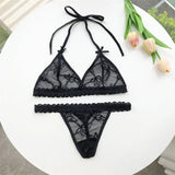 Name Custom Crystal Letter Thong Lace Tie Neck Bikini Bra Panties Sexy Personalized Name Low Waist G-String Underwear Bra Set