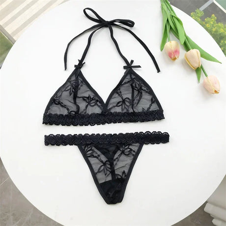 Name Custom Crystal Letter Thong Lace Tie Neck Bikini Bra Panties Sexy Personalized Name Low Waist G-String Underwear Bra Set