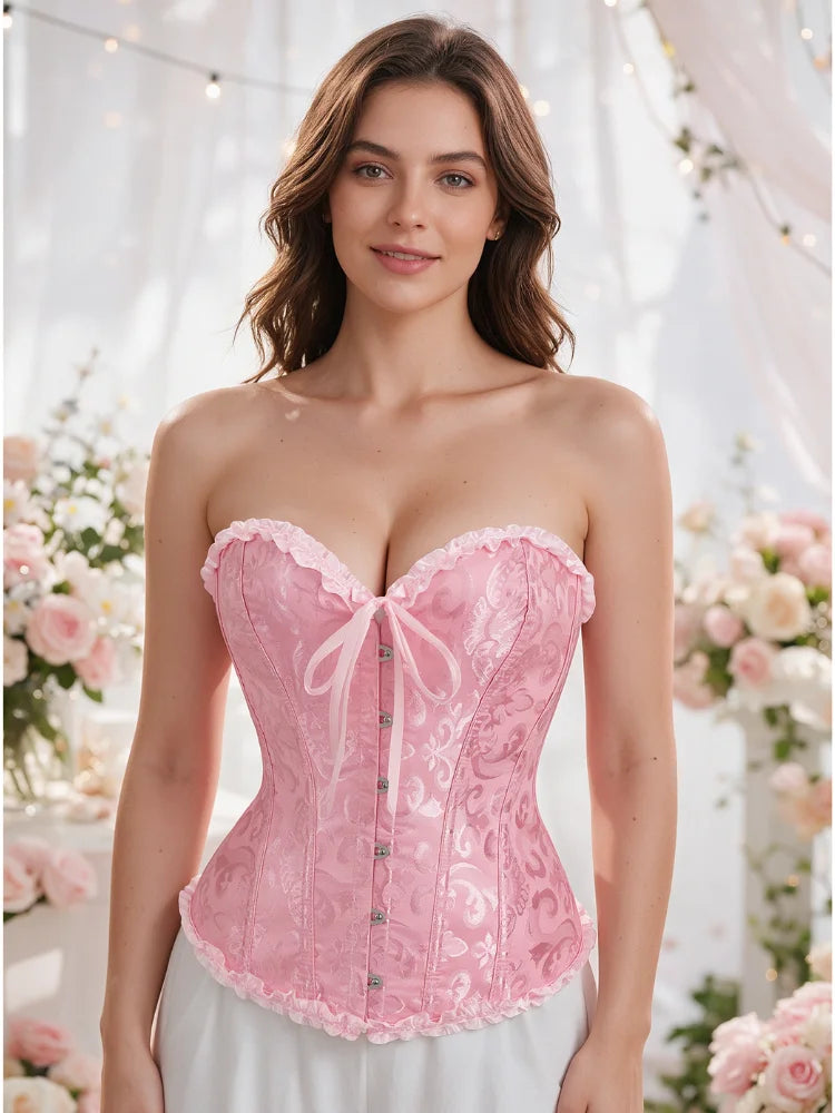 Women Bustier Corset Victorian Gothic Jacquard Front Busk Waist Cincher Halloween Party Wear