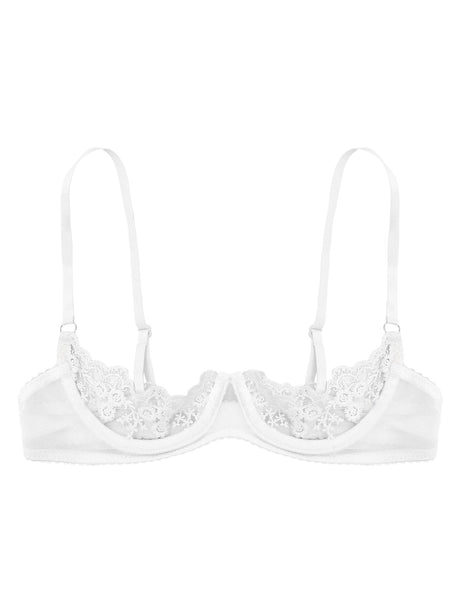 Women's Sexy Open Cup Bra Tops Sheer Floral Lace Underwire Push Up Bralette Cupless Lingerie Exposed Breast Underwear Nightwear