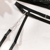 New Sexy Ultra-thin Mesh Bralette And Thongs See-through Metal Chain Decoration 4 Pcs Sexy Lingerie Set Female Underwear