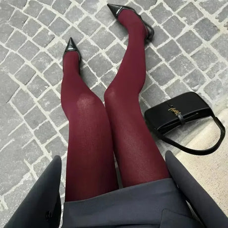 Vintage Red Velvet Tights Thin Summer Sheer Pantyhose Slimming Daily Wear Stretchy Comfortable