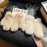 Hot Sale Women's 100% Natural Rabbit Fur Winter Gloves Warm Knit Thick Thermal Mittens Soft Real Fur Outdoor Cold Weather Glove