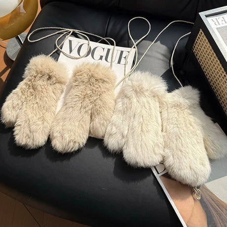 Hot Sale Women's 100% Natural Rabbit Fur Winter Gloves Warm Knit Thick Thermal Mittens Soft Real Fur Outdoor Cold Weather Glove