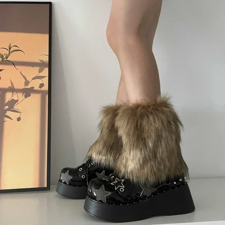 New Y2k Faux Fur Leg Warmers Spicy Girl Harajuku Winter Warm Furry Boots Cover Socks Jk Vintage Hiphop Cosplay Socks Accessories