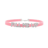 Sexy Rhinestone Letters Hotwife Collar Choker for Women Men DIY Customized Necklaces Pink Suede Leather Cosplay Jewelry Gift
