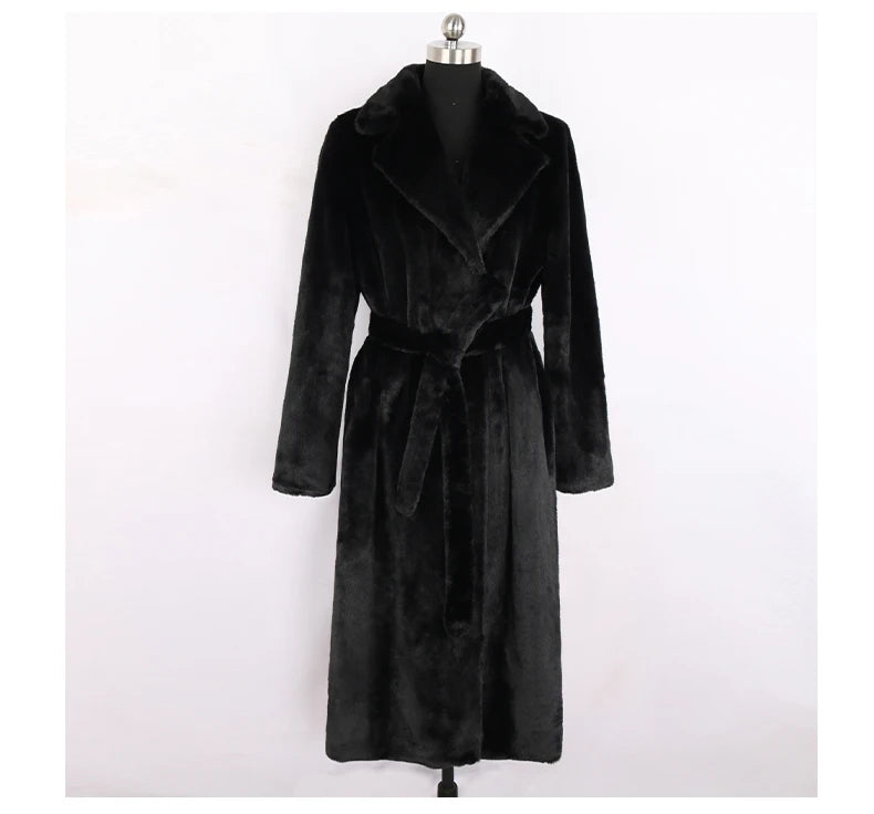 Mauroicardi Winter Long White Black Warm Thick Soft Flowy Fluffy Faux Fur Coat Women Sashes Loose Casual Furry Overcoat 2024
