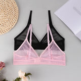 Sexy Transparent Ladies' Brassiere Three-piece Women's Bra Small Bust Mesh Lingerie Ultra-thin Triangle Double Shoulder Straps