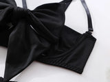 Cupless Lingerie Set Silk Bra Thigh Straps 3Piece Satin Bowknot Erotic Underwear for Women