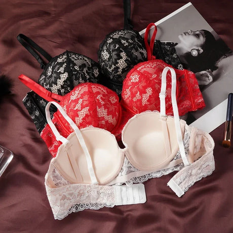 Black Lace Bra Women Small Chests Gathering Bralette Removable Shoulder Strap Soft Steel Ring Bras Wedding Party Dress Underwear