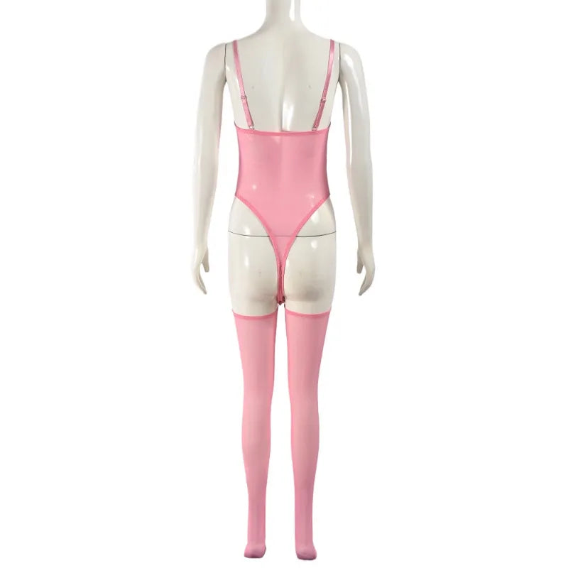 Toucheart Erotic Dress with Leg Socks Mesh See-through Patchwork Seductive Body Shaping Backless Women Intimate Hollow Dress Set