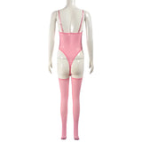 Toucheart Erotic Dress with Leg Socks Mesh See-through Patchwork Seductive Body Shaping Backless Women Intimate Hollow Dress Set