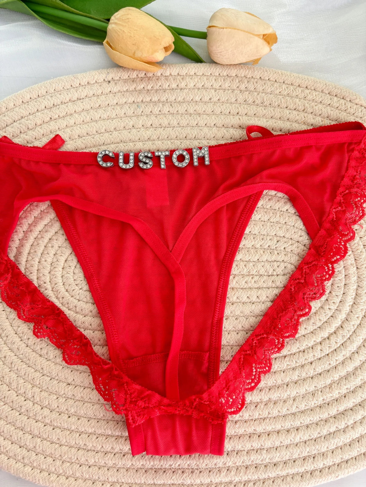 Custom Rhinestone Letter Name Underpants Sexy Mesh Panties Low Rise Hollow Hip Briefs Personalized Gift Wife Lover Anniversary