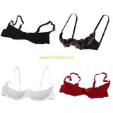 Women's Balconette Bra with Push Up Effect 1/4 Cup Lace Bra Underwired Low Cut Bra Bows Shelf Bra Bralette Lingerie