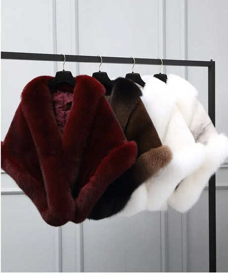 White Fur Shawl Women's  Jacket  Autumn Winter Faux Mink Fox Fur Dress Cheongsam Cloak Coats New 2026 Thicken Warm Short Outwear