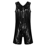 Women One Piece Adaptive Pajama Nightwear Shiny Metallic Sleeveless Buttoned Sleeveless Jumpsuit Waterproof Rompers Bodysuit